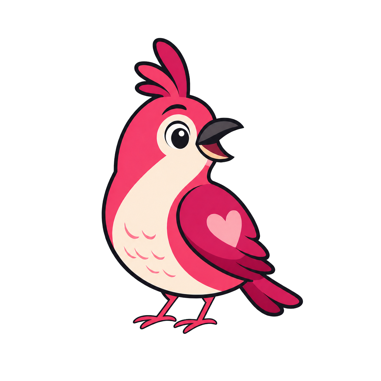 Click to make Coo fly Coo logo: a pink cuckoo bird with pink legs